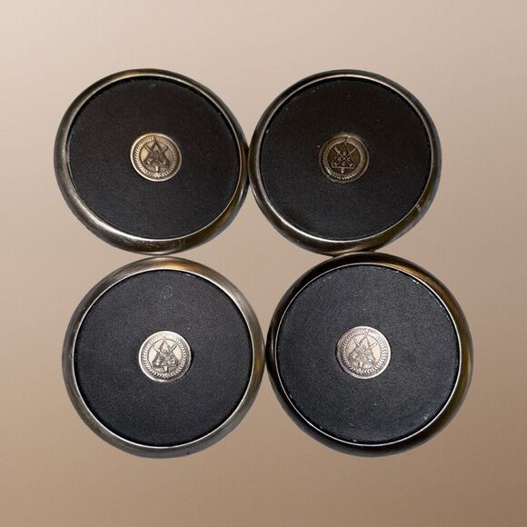 4 Heavey Weight Leather Inlay RGCC Rolling Green County Club Golf Logo Coasters - Picture 1 of 7